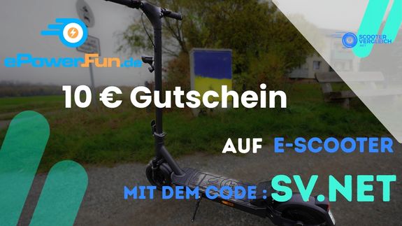 © Scootervergleich.net ePowerFun E-Scooter mit Hinweis auf 10 € Rabatt mit dem Gutscheincode SV.net