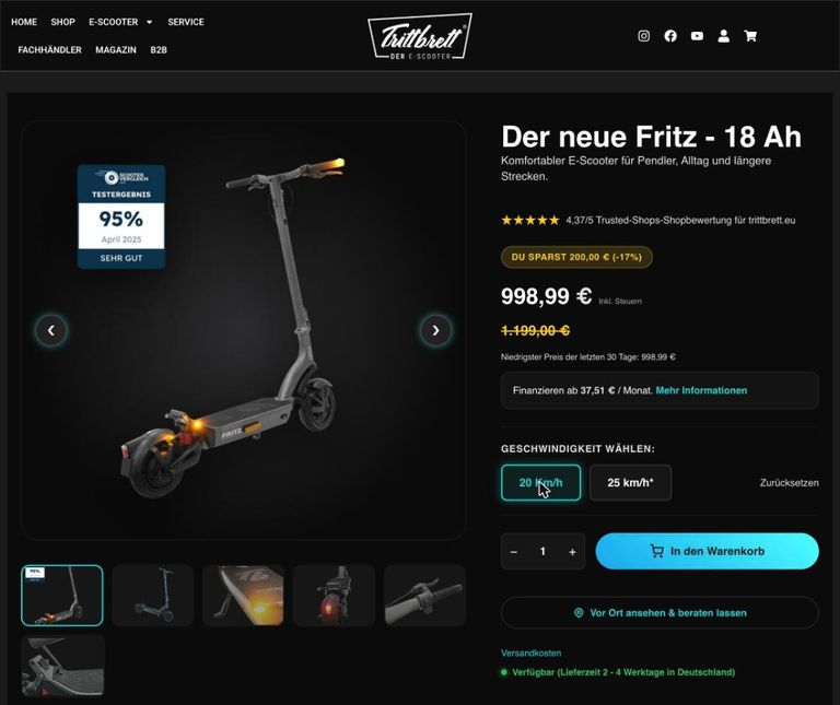 Trittbrett Fritz Produktseite – 998,99 € statt 1.199 € Trittbrett Fritz 18 Ah Produktseite im Trittbrett-Shop mit Preis 998,99 Euro statt 1.199 Euro